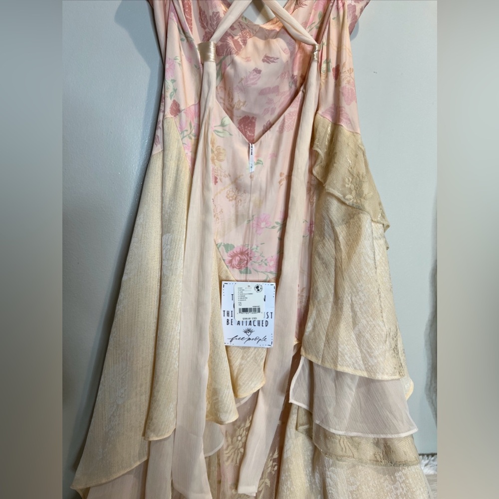 Free People Laughlin Vintage Lace Ruffles Mixed Printed Asymmetrical Dress - Picture 9 of 9